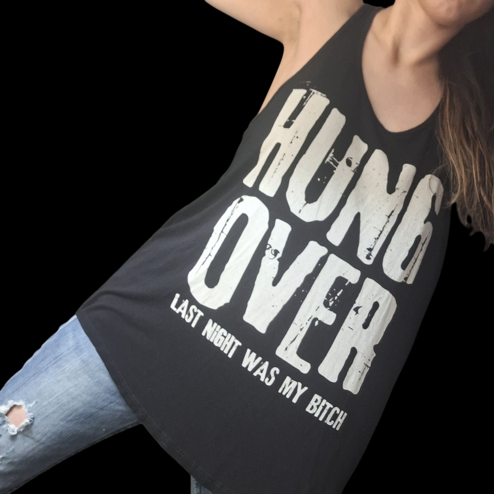 Color Bear Black "Hung Over" Graphic Racerback Tank Top Size L